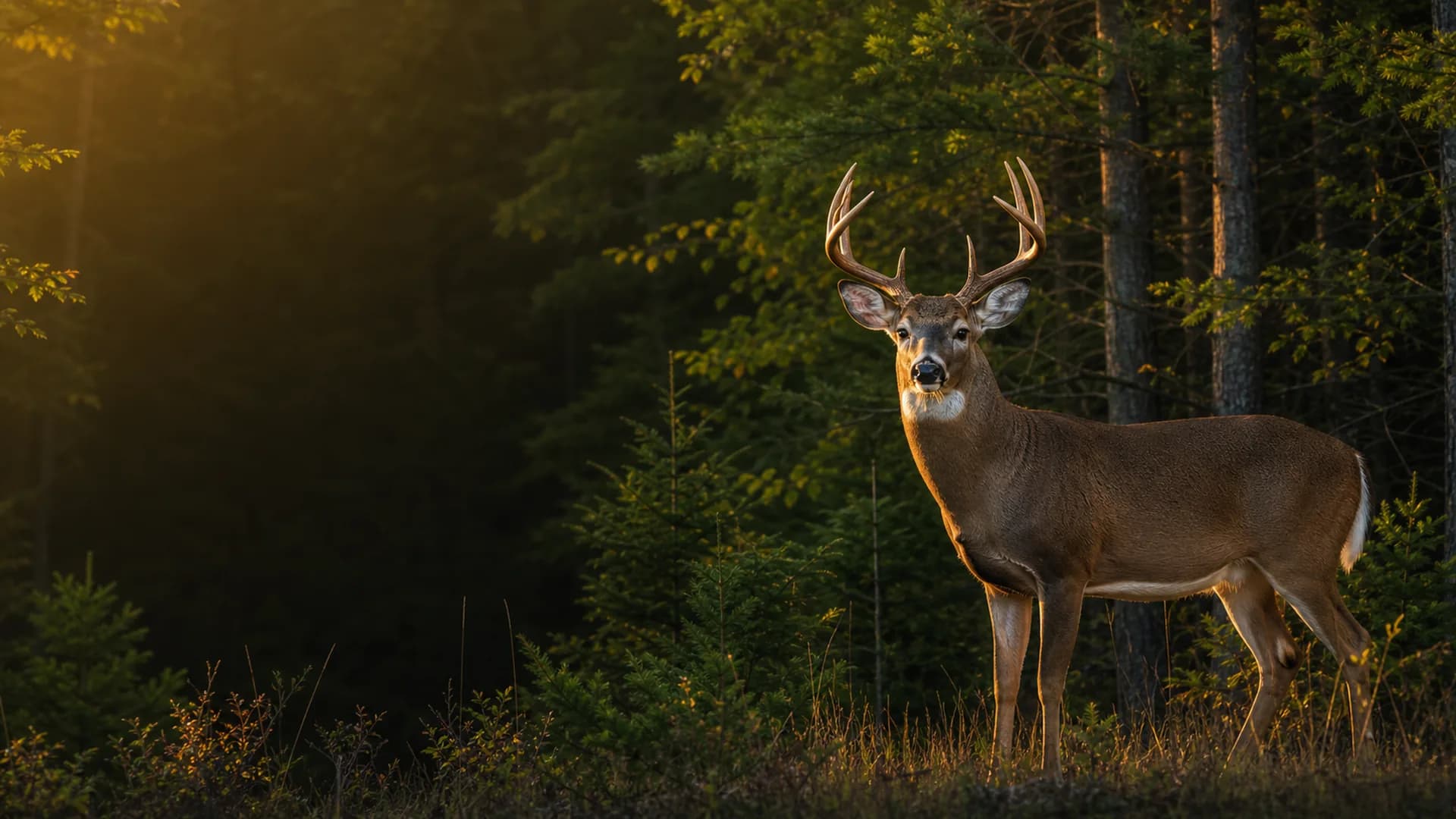 Whitetail buck at the edge of an Upper Peninsula forest